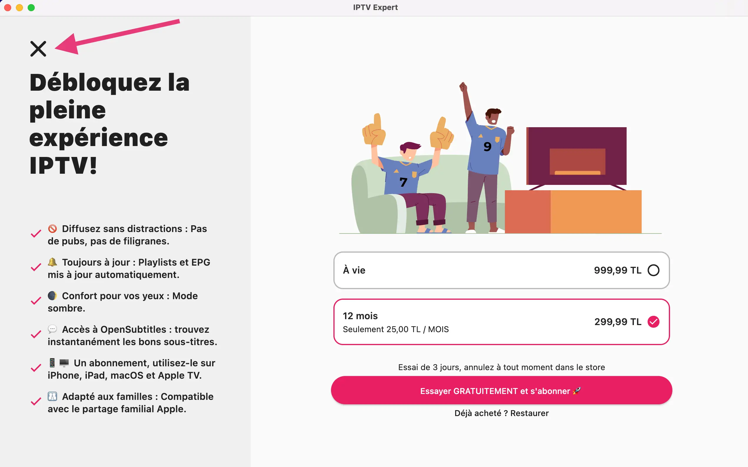 Fermer la fenetre abonnement IPTV Expert